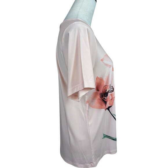 DG2 Diane Gilman Shirt Peach Floral Short Sleeve Top Size Small NWT - Picture 6 of 10